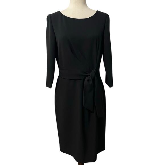 Tahari ASL Tie Waist Sheath Dress Knee Length 3/4 Long Sleeve Womens sz 8 Black - Picture 2 of 16
